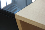 Glass, oak veneer and black joint detail